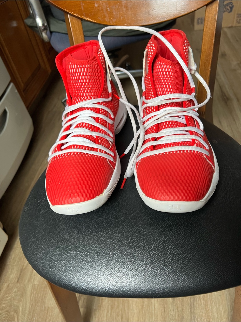 Under Armour Men’s Red and White Athletic Sneakers size 11